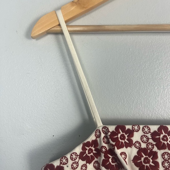 Ann Taylor Ivory Burgundy Red Embroidered Floral Box Pleat Sun Dress size 8 new - Picture 9 of 9